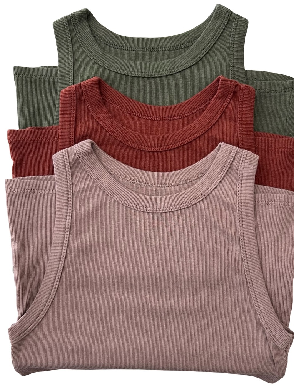 Ribbed Tank Top - Olive, Rust and Mauve